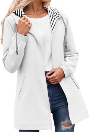 Generic Women Waterproof Long Hooded Trench Coat Zip Up Rain Jacket with Pockets Lightweight Windbreaker Outdoor Casual Raincoat for Hiking Travel Dog Walking