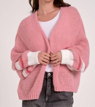 Elan Loose-Knit Cardigan In Pink