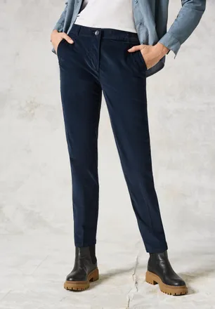 Cecil Cordhose CECIL Style Chino, Damen, Gr. 28, L&auml;nge 30, blau (deep petrol), Cord, Obermaterial: 98% Baumwolle, 2% Elasthan, unifarben, bequem lang, Hosen
