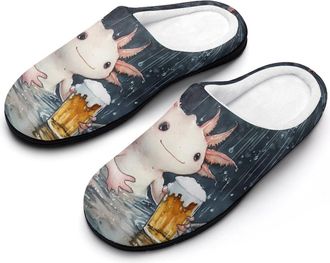 Generic Funny Axolotl Beer Womens Slippers Warm House Slippers Indoor House Shoes with Anti-Skid Rubber Sole