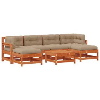 vidaXL Conjunto De Sof&aacute;s De Jard&iacute;n 7 Pcs Marr&oacute;n Cera Pino Macizo Vidaxl