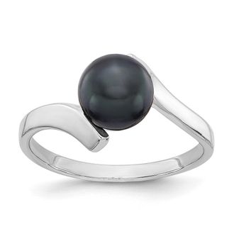 Diamond2Deal 14k White Gold 7mm Black FW Cultured Pearl Ring