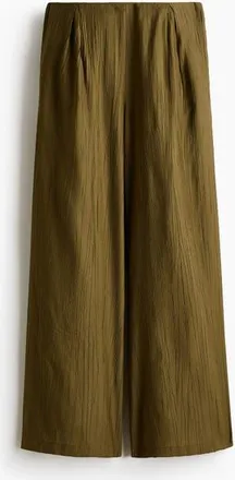 H&M Crinkled Viscose-blend Pants in Dark Khaki Green at Nordstrom, Size X-Small