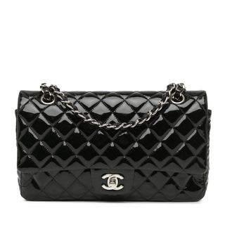 Chanel Black Patent Leather Medium Double Flap Bag