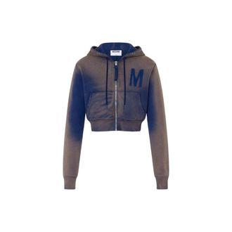 Moschino Printed cotton crop sweatshirt - unisex - Moschino - Zip-throughs - Blue - 2XS - Sweatshirts & Hoodies