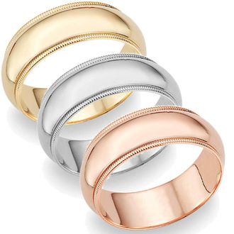 Pompeii3 8mm Milgrain Plain High Polished Dome Wedding Band 10k White, Yellow, Rose Gold