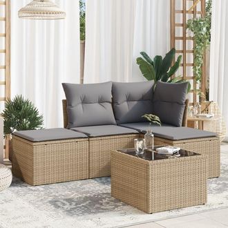 vidaXL Juego De Sof&aacute;s Jard&iacute;n Con Cojines 5 Pzas Rat&aacute;n Sint&eacute;tico Beige Vidaxl