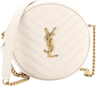 Saint Laurent White Matelasse Chevron Leather Vinyle Round Camera Bag (Authentic Pre-Loved)