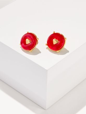 Talbots Red Velvet Stud Earrings - Red/Gold - 001 Talbots