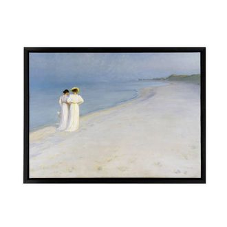 Artery8 Peder Kroyer Summer Evening on Skagens Beach Framed Canvas Wall Art Print in Blue | Size: W24 x H32