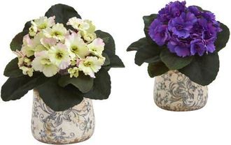 Nearly Natural 8-in African Violet Artificial Plant in Floral Design Vase in Cream/purple at Nordstrom
