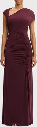H&eacute;rve L&eacute;ger Cap Sleeve Ruched Matte Jersey Dress in Pinot at Nordstrom Rack, Size Xx-Small