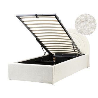 Beliani Cama Con Almacenaje De Boucl&eacute; 90 X 200 Cm Cabecero Semicircular Estilo Retro Blanco Crema Anet