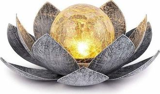 OEM Luces Solares De Jard&iacute;n Para Exteriores, Decoraci&oacute;n De Globo De Loto De Vidrio Craquelado, Luces Led De Metal Impermeables Con Forma De Flor Para Pati