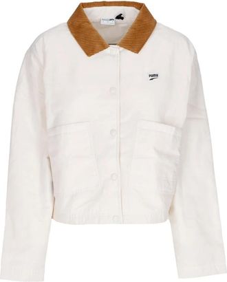 Puma Fluweel Kraag Coach Jas Pristine - Heren - Zomerjassen - Wit - S - Polyester - Jassen