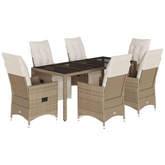 vidaXL Set De Mesa Y Sillas De Jard&iacute;n 7 Pzas Y Cojines Rat&aacute;n Pe Beige Vidaxl