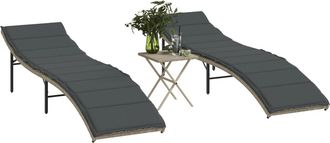 vidaXL Tumbonas Con Mesita 2 Unidades Rat&aacute;n Sint&eacute;tico Gris Claro Vidaxl