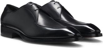 BOSS Brushed-leather Derby shoes with apron toe