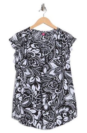 Vince Camuto V-Neck Ruffle Sleeve Top in Black/White at Nordstrom Rack, Size 3 X