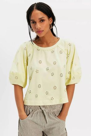 Free People Jessie Eyelet Tee In Lemon Water Combo