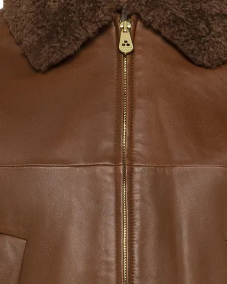 Peuterey Nappa Leather with Shearling Collar Bomber Jacket - Brown