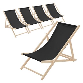 ECD Germany Ecd Germany Juego De 5x Tumbonas Playa Madera De Pino Negro 3 Posiciones De Reclinaci&oacute;n Plegable Silla Tradicional De Sol Para Jard&iacute;n O Balc&oacute;n Imperme