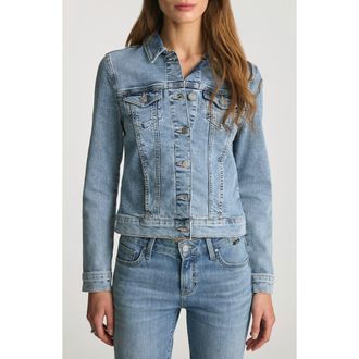 Mavi Samantha Crop Denim Trucker Jacket in Light Brushed Flex Blue at Nordstrom, Size Medium