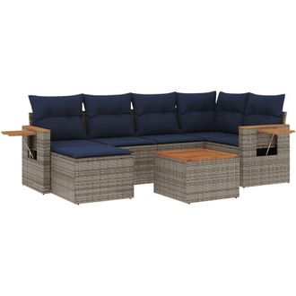 vidaXL Set De Sof&aacute;s De Jard&iacute;n 7 Pzas Con Cojines Rat&aacute;n Sint&eacute;tico Gris Vidaxl