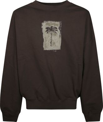 Palm Angels Brushed Palm Tree Loose Crew Sweatshirt
