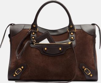 Balenciaga Le City Medium leather-trimmed suede tote bag