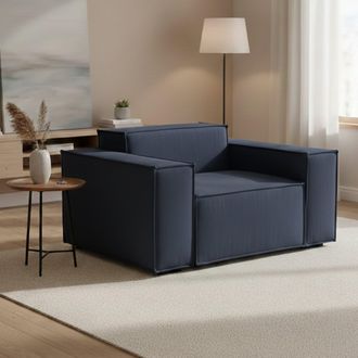 Dmora Sill&oacute;n Dbrogn, Sill&oacute;n, 100% Made In Italy, Sill&oacute;n Relax En Tela Tapizada, 160x95h70cm, Azul - Dmora