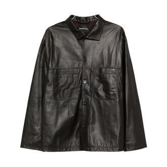 Emporio Armani Leather Jackets, male, Black, Size: 2XL Exclusive Pre Jacket