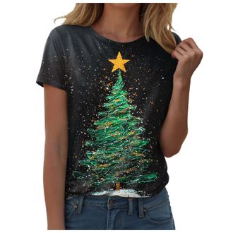 Generic Women Christmas T Shirts Christmas Santa Elf Tshirts Plus Size Xmas Tree Print Short Sleeve Tops Funny Sweatshirt Crew Neck Shirts Casual Holiday Tops