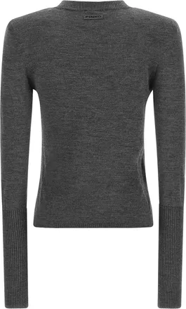 Pinko Detachable Padded-Shoulder Merino Wool Sweater - Gray