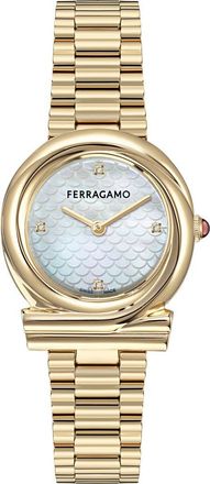 Ferragamo Gancini Twisted Diamond Bracelet Watch, 32mm in Ip Yellow Gold at Nordstrom
