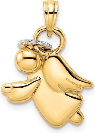 Diamond2Deal 14k Yellow Gold and White Rhodium Diamond-cut Halo on Angel Pendant
