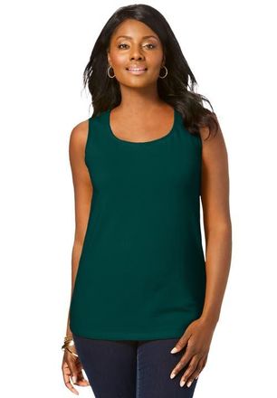 Jessica London Stretch Cotton Horseshoe Neck Tank in Emerald Green at Nordstrom, Size 36