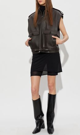 Courr&egrave;ges Leather Vest, Womens, Brown