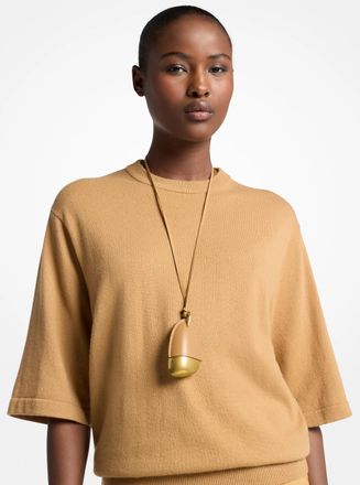 Michael Kors Brushed Brass and Leather Wrapped Pendant Necklace