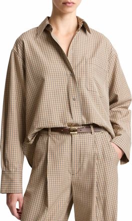 Vince Cropped Long Sleeve Shirt In Wheatstone Check