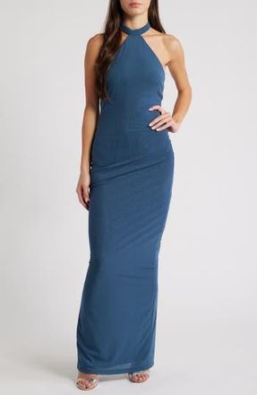 Lulus Exquisite Expression Halter Cocktail Dress in Slate Blue at Nordstrom Rack, Size Large