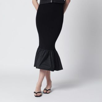 Patou Black skirt with faille ruffle hem