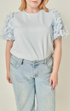 English Factory Flower Mixed Media Top in Powder Blue at Nordstrom, Size 2X