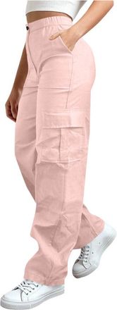 Generic Cargo Trousers Women Flared Trousers Pants Activewear Solid Color Casual Work Bottoms Cargo Ladies Baggy High Waist Wide Leg Pants Ladies Casual Hikin