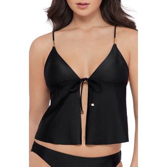Steve Madden Tie Front Crop Tankini Top in Raven Black at Nordstrom, Size X-Small