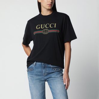 Gucci T-shirt in jersey cotone e seta con stampa logo