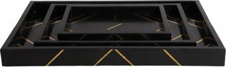 Sagebrook Home Set Of 3 Brass Inlay Rectangle Trays