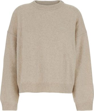 Loulou Studio Beige Crew Neck Sweater With Dropped Shoulder In Wool Blend Woman