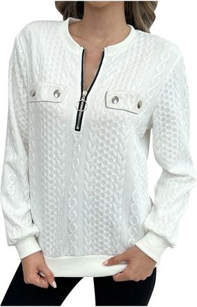 Generic Womens Jumpers Fall Winter Long Sleeve Tops Sweatshirts Half Zip Crew Neck Knitted Sweaters Casual Elegant Pullover Tunic Sweatshirt Jumper Ladies Bas