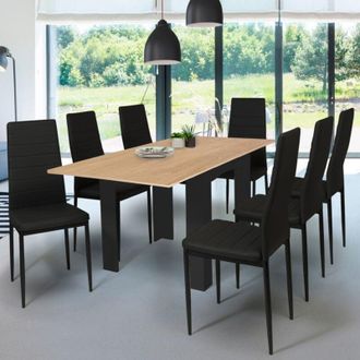 IDMarket Mesa De Comedor Extensible Dona 4-8 Personas Tablero Acabado Haya Negra 80-160 Cm